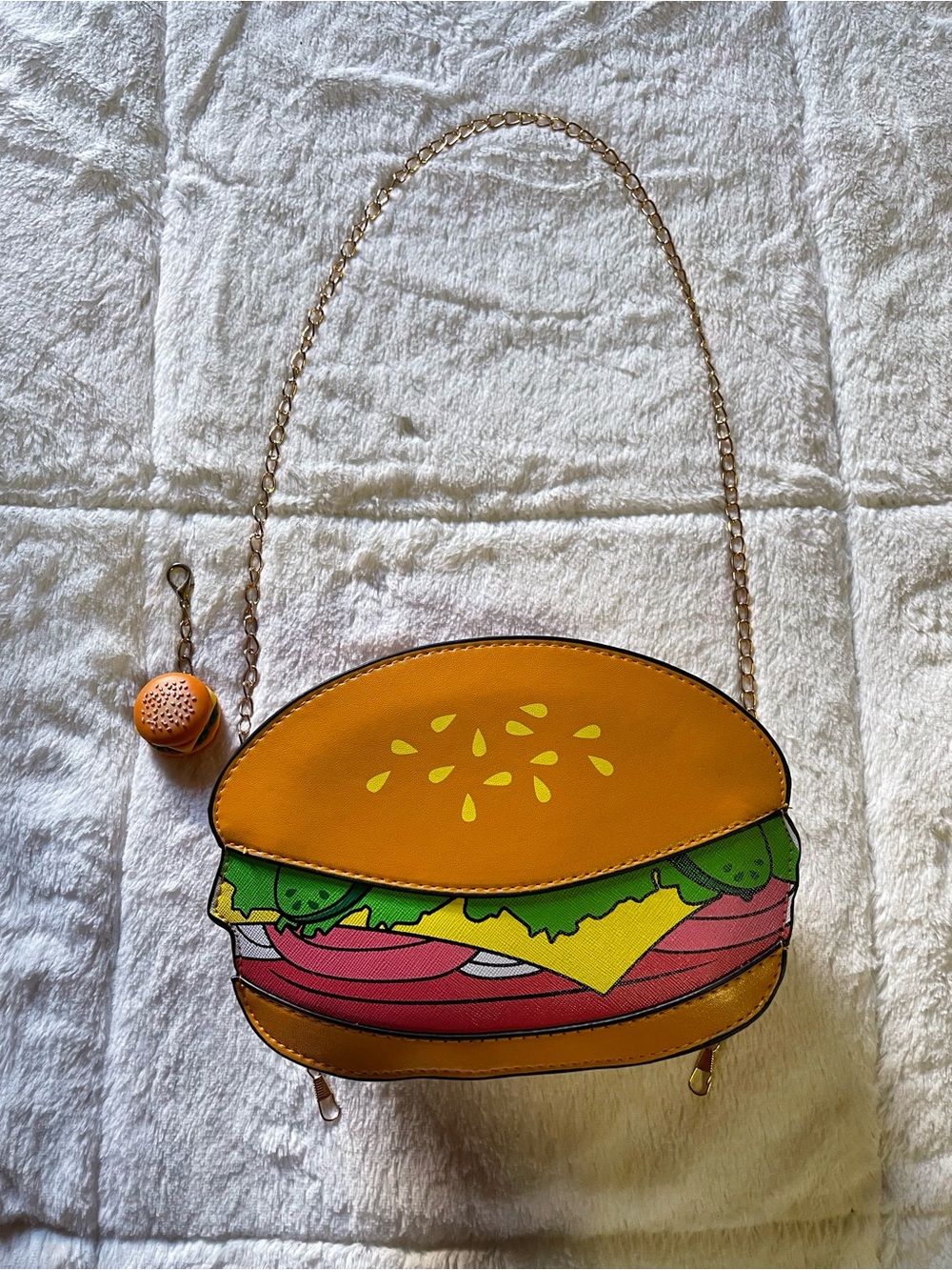 Vintage Novelty Burger Crossbody Bag with Gold Chain